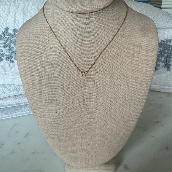 14k Yellow Gold and Diamond Bow Necklace - Picture 5 of 7